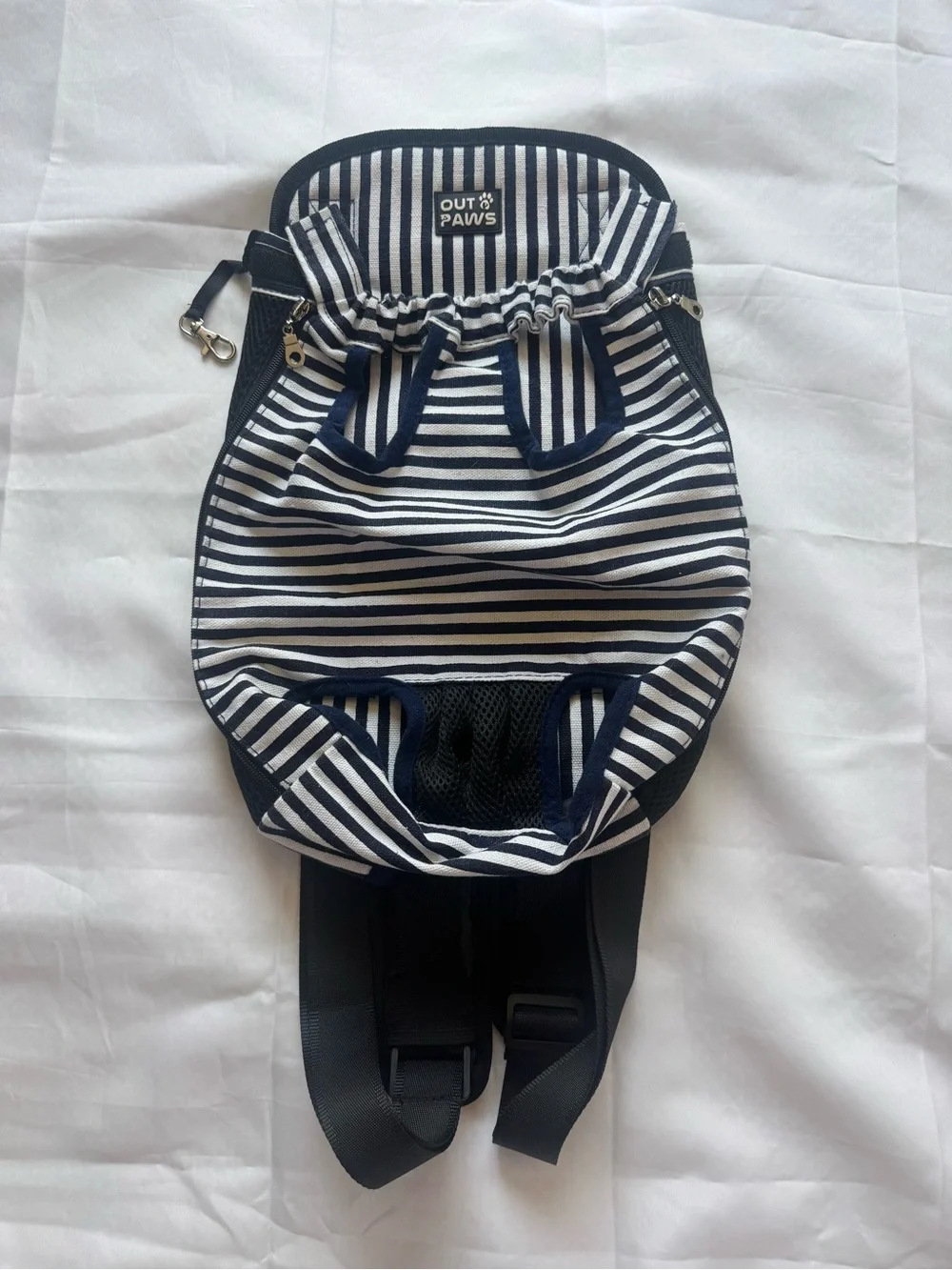 Navy and White Striped Small Pet Carrier Backpack